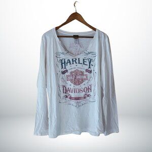 Women's XL Harley Davidson Long Sleeve Tee Cut-Out V-Neck Distressed Graphics